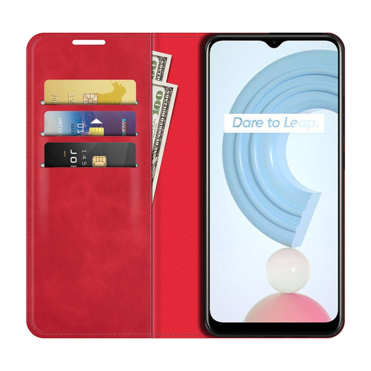 For OPPO Realme C21Y Retro-skin Business Magnetic Suction Leather Case with Holder & Card Slots & Wallet