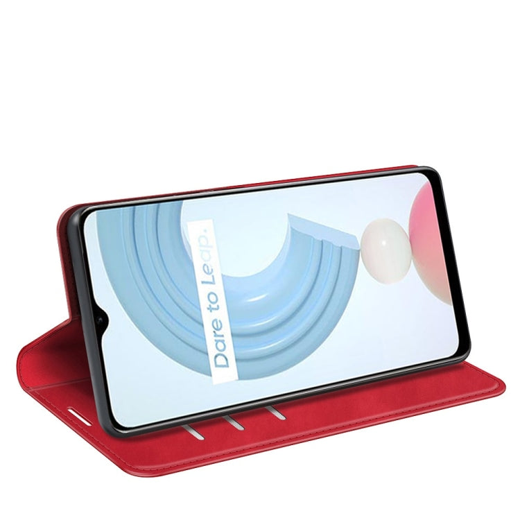 For OPPO Realme C21Y Retro-skin Business Magnetic Suction Leather Case with Holder & Card Slots & Wallet