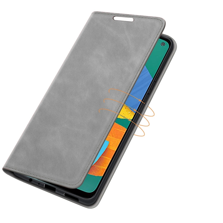 For Samsung Galaxy F52 5G Retro-skin Business Magnetic Suction Leather Case with Holder & Card Slots & Wallet