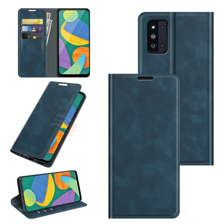 For Samsung Galaxy F52 5G Retro-skin Business Magnetic Suction Leather Case with Holder & Card Slots & Wallet