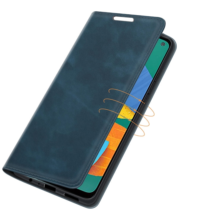 For Samsung Galaxy F52 5G Retro-skin Business Magnetic Suction Leather Case with Holder & Card Slots & Wallet