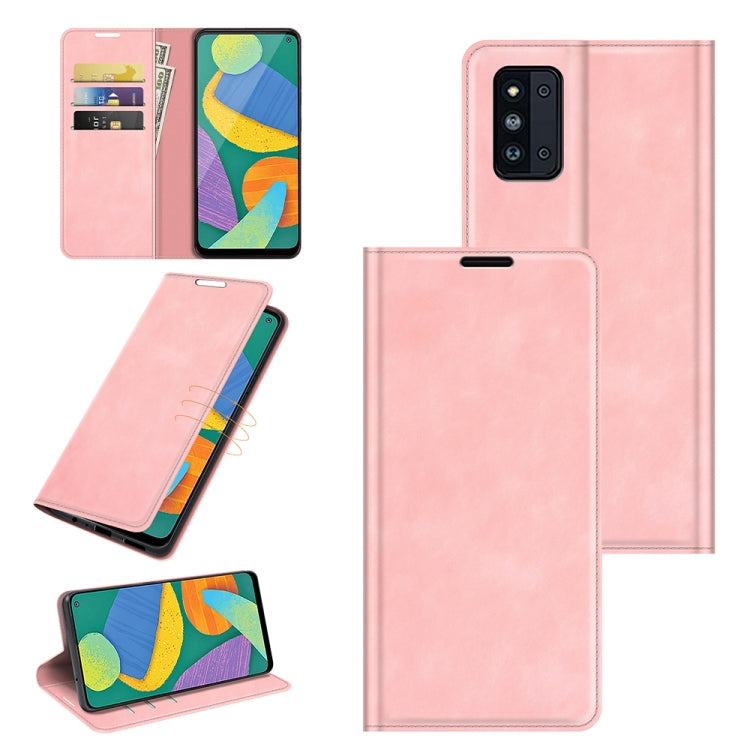 For Samsung Galaxy F52 5G Retro-skin Business Magnetic Suction Leather Case with Holder & Card Slots & Wallet