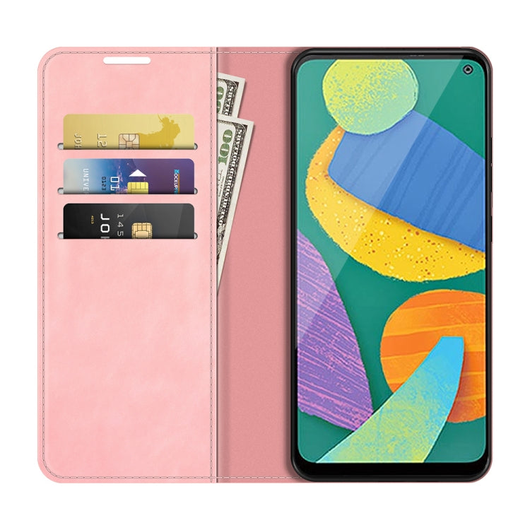For Samsung Galaxy F52 5G Retro-skin Business Magnetic Suction Leather Case with Holder & Card Slots & Wallet