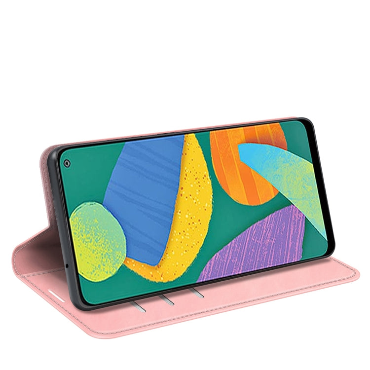For Samsung Galaxy F52 5G Retro-skin Business Magnetic Suction Leather Case with Holder & Card Slots & Wallet