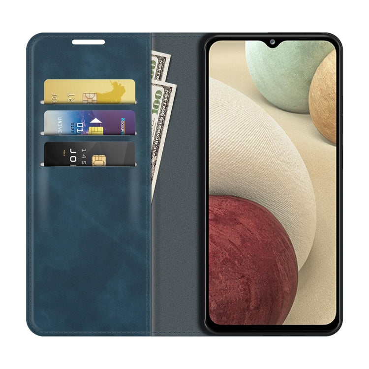 For Samsung Galaxy F12 / M12 Retro-skin Business Magnetic Suction Leather Case with Holder & Card Slots & Wallet