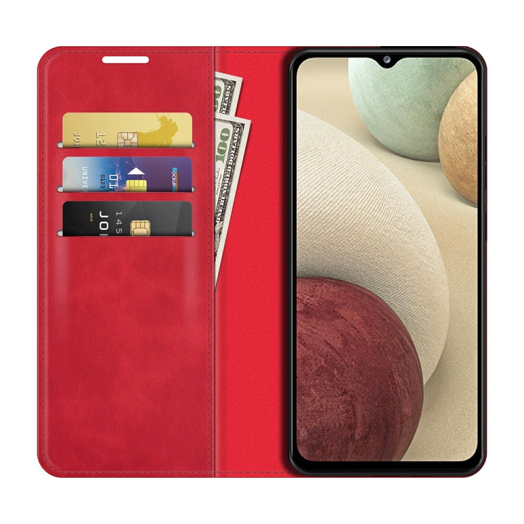 For Samsung Galaxy F12 / M12 Retro-skin Business Magnetic Suction Leather Case with Holder & Card Slots & Wallet