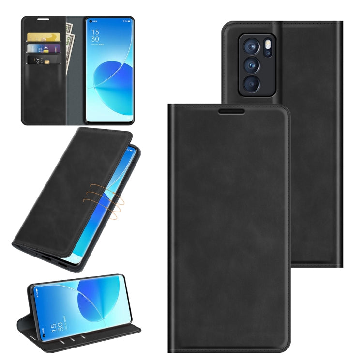 For OPPO Reno6 Pro 5G Retro-skin Business Magnetic Suction Leather Case with Holder & Card Slots & Wallet