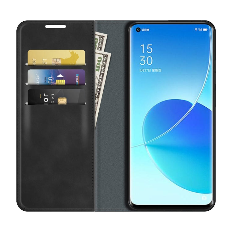 For OPPO Reno6 Pro 5G Retro-skin Business Magnetic Suction Leather Case with Holder & Card Slots & Wallet