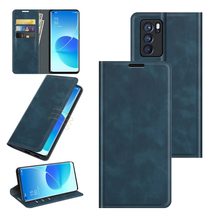 For OPPO Reno6 Pro 5G Retro-skin Business Magnetic Suction Leather Case with Holder & Card Slots & Wallet