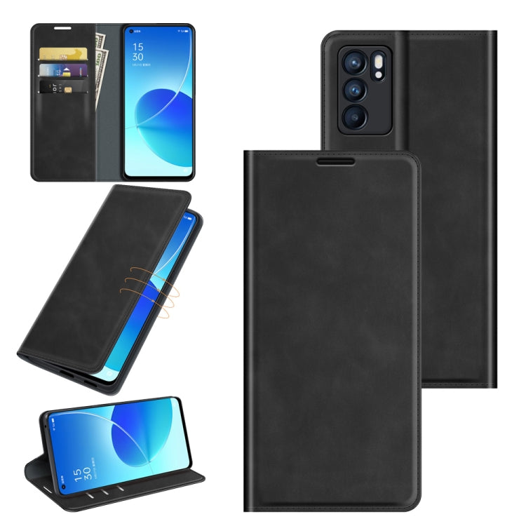 For OPPO Reno6 5G Retro-skin Business Magnetic Suction Leather Case with Holder & Card Slots & Wallet