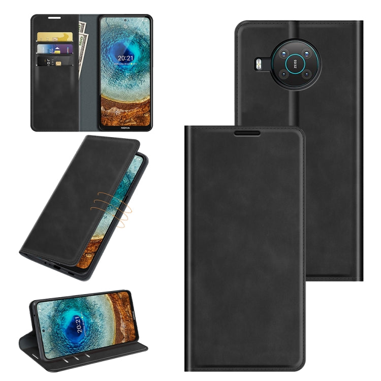 For Nokia X10/X20 Retro-skin Business Magnetic Suction Leather Case with Holder & Card Slots & Wallet