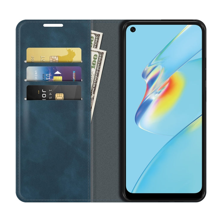 For OPPO A54 4G Retro-skin Business Magnetic Suction Leather Case with Holder & Card Slots & Wallet