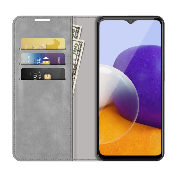 For Samsung Galaxy A22 5G Retro-skin Business Magnetic Suction Leather Case with Holder & Card Slots & Wallet