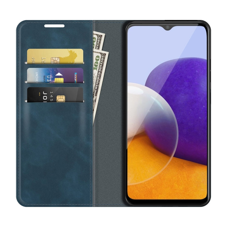 For Samsung Galaxy A22 5G Retro-skin Business Magnetic Suction Leather Case with Holder & Card Slots & Wallet