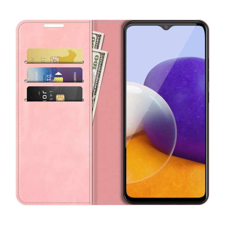 For Samsung Galaxy A22 5G Retro-skin Business Magnetic Suction Leather Case with Holder & Card Slots & Wallet
