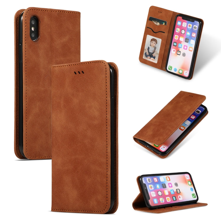 For iPhone XS Max Retro Skin Feel Business Magnetic Horizontal Flip Leather Case
