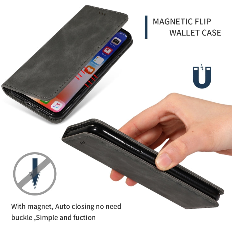 For iPhone XS Max Retro Skin Feel Business Magnetic Horizontal Flip Leather Case