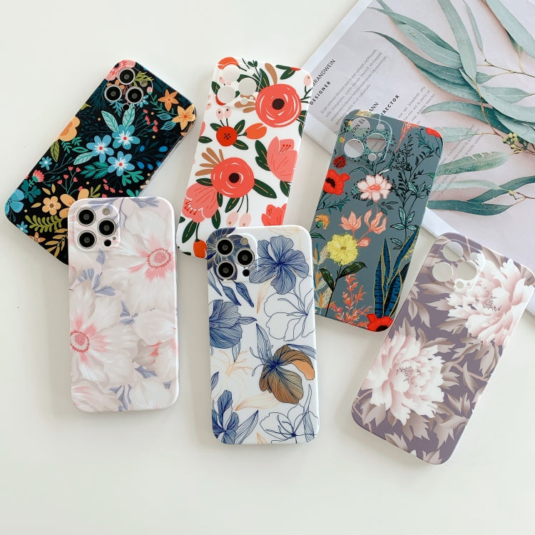 For iPhone 12 Frosted Flowers Pattern IMD TPU Case