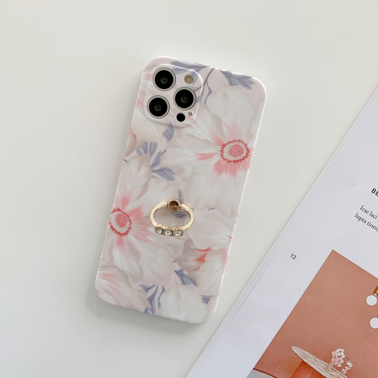 For iPhone 12 Pro Max Frosted Flowers Pattern IMD TPU Case with Metal Diamond Ring Holder