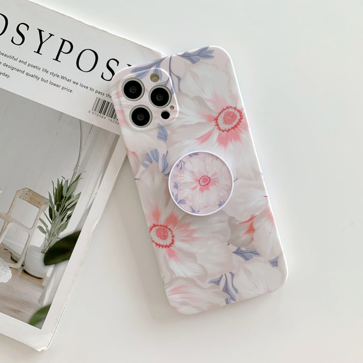 For iPhone 12 Pro Max Frosted Flowers Pattern IMD TPU Case with Folding Holder