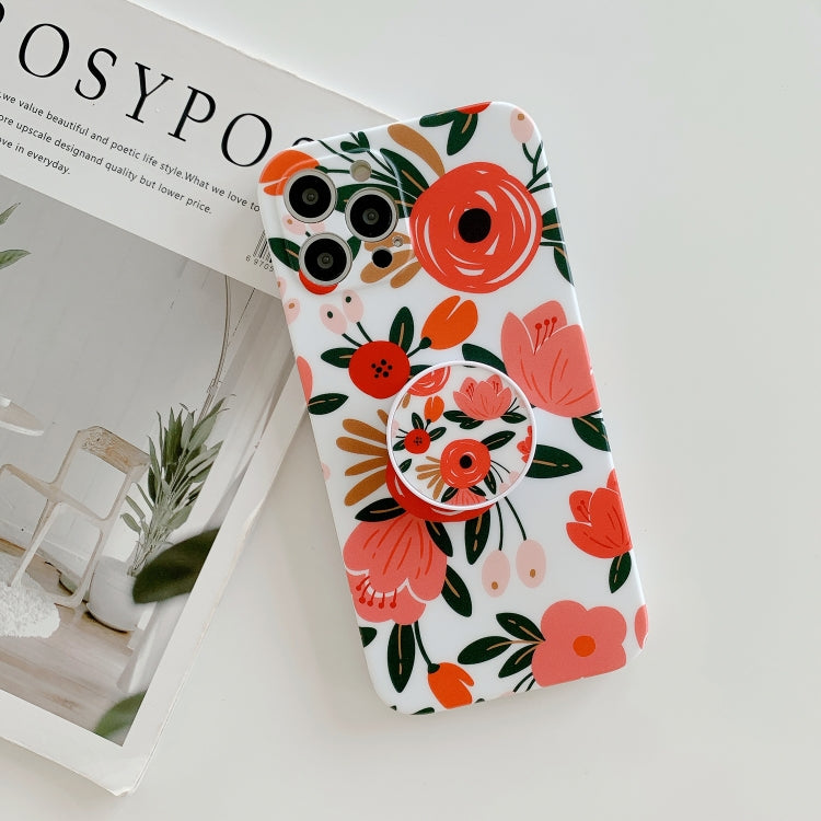 For iPhone 12 Pro Frosted Flowers Pattern IMD TPU Case with Folding Holder