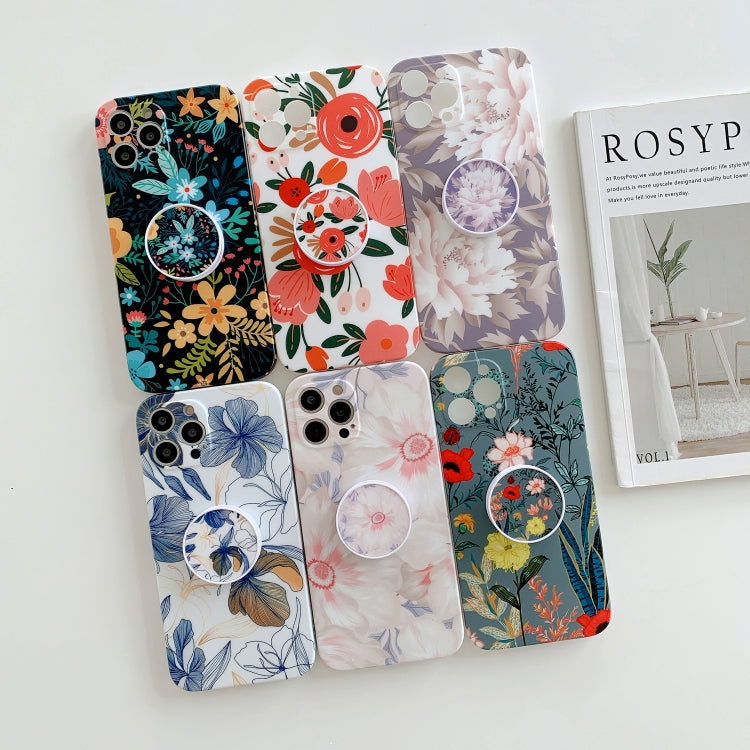 For iPhone 11 Pro Frosted Flowers Pattern IMD TPU Case with Folding Holder