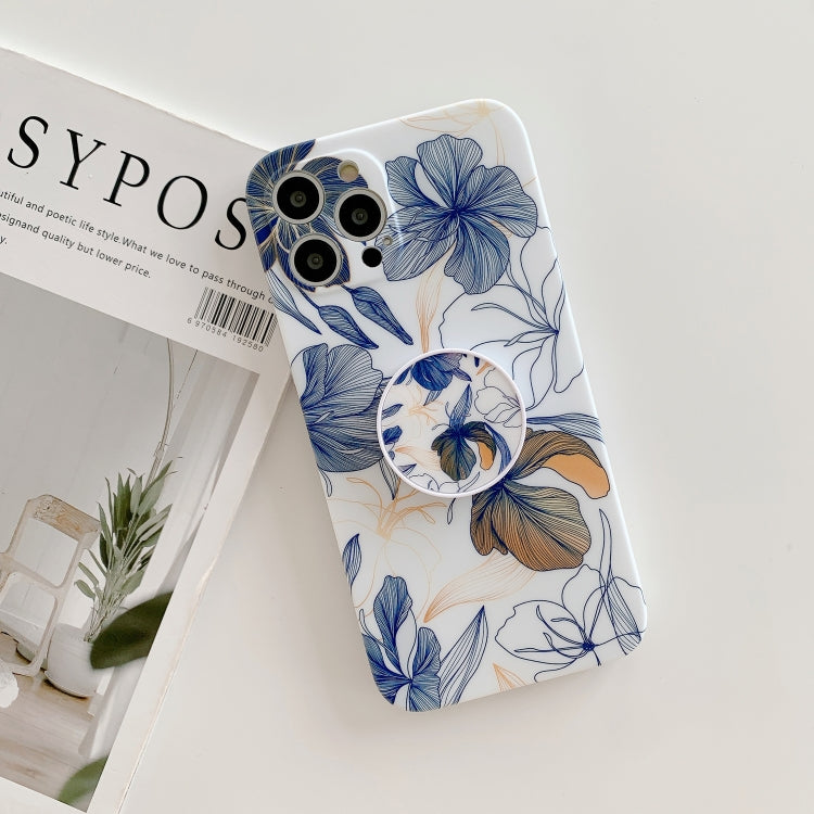 For iPhone 11 Pro Max Frosted Flowers Pattern IMD TPU Case with Folding Holder
