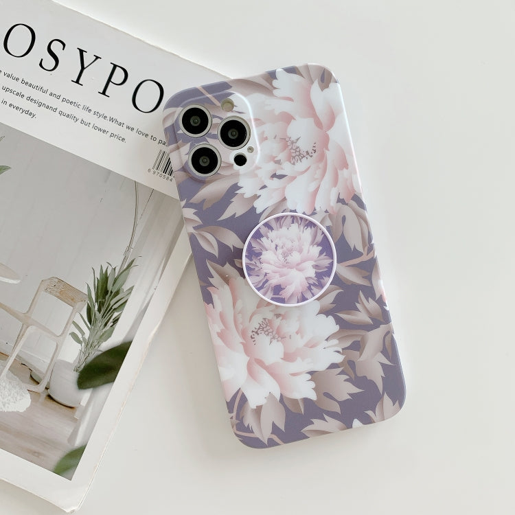 For iPhone 11 Pro Max Frosted Flowers Pattern IMD TPU Case with Folding Holder