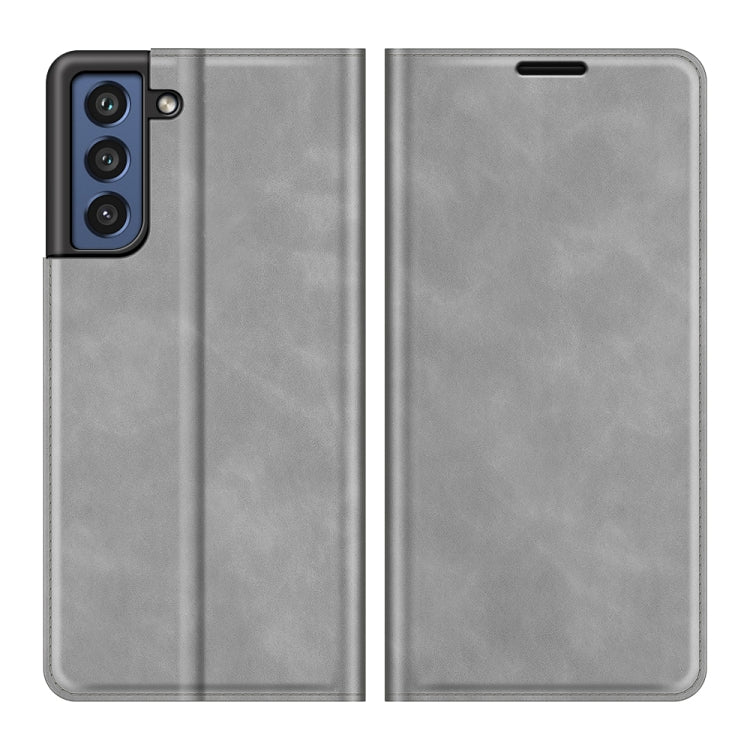 For Samsung Galaxy S21 FE Retro-skin Business Magnetic Suction Leather Case with Holder & Card Slots & Wallet