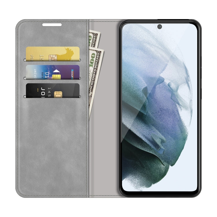 For Samsung Galaxy S21 FE Retro-skin Business Magnetic Suction Leather Case with Holder & Card Slots & Wallet