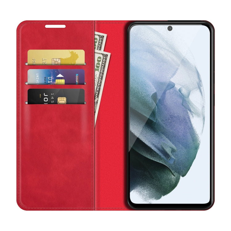 For Samsung Galaxy S21 FE Retro-skin Business Magnetic Suction Leather Case with Holder & Card Slots & Wallet