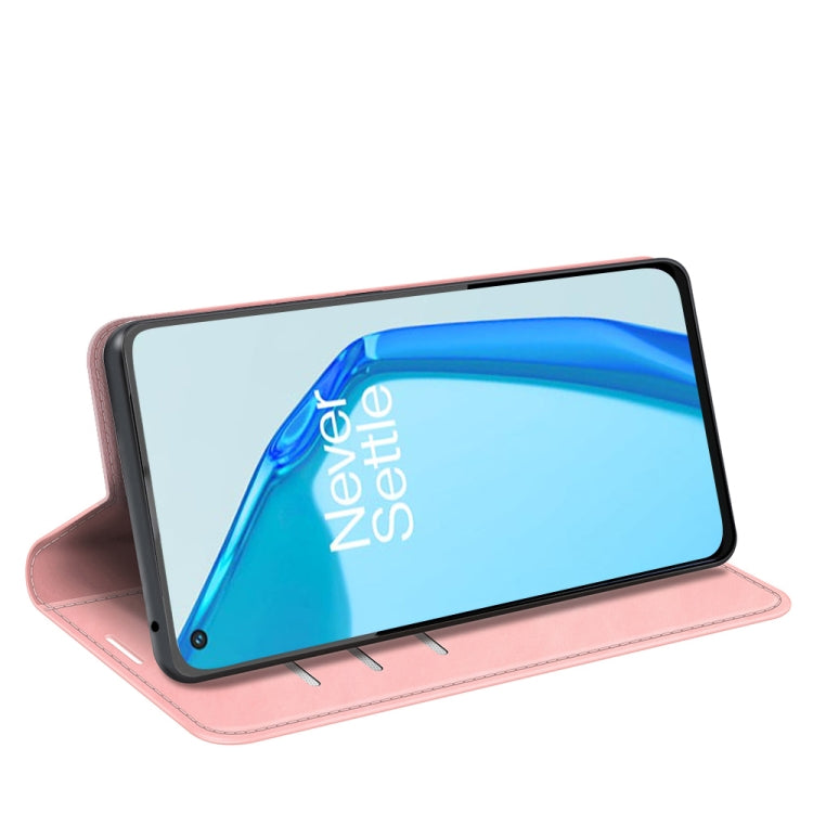 For OnePlus 9R Retro-skin Business Magnetic Suction Leather Case with Holder & Card Slots & Wallet