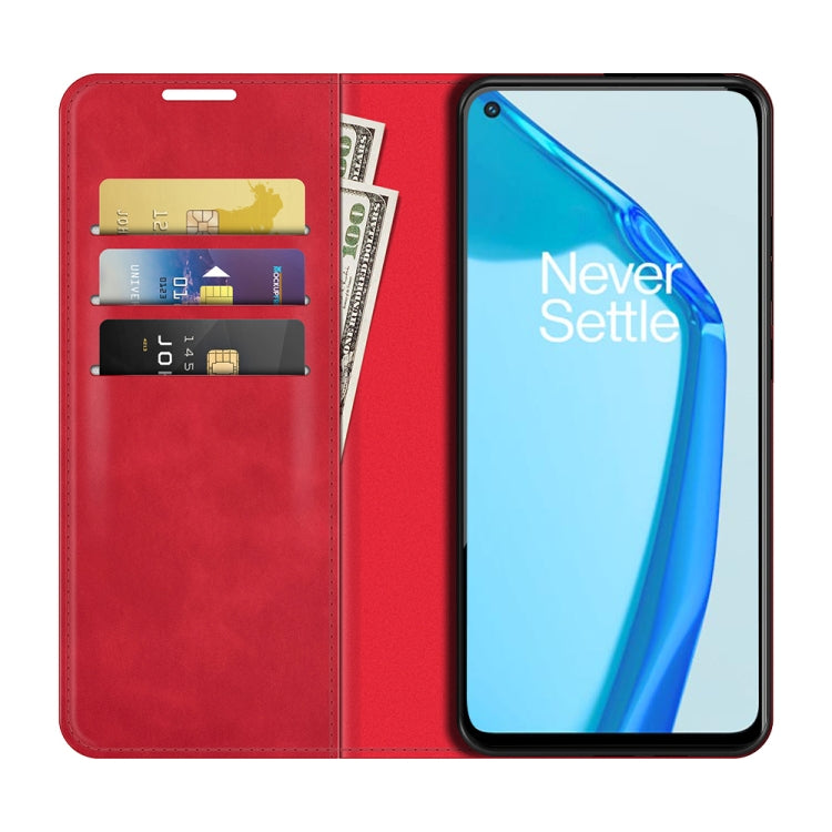 For OnePlus 9R Retro-skin Business Magnetic Suction Leather Case with Holder & Card Slots & Wallet
