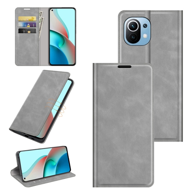For Xiaomi Mi 11 Lite Retro-skin Business Magnetic Suction Leather Case with Holder & Card Slots & Wallet