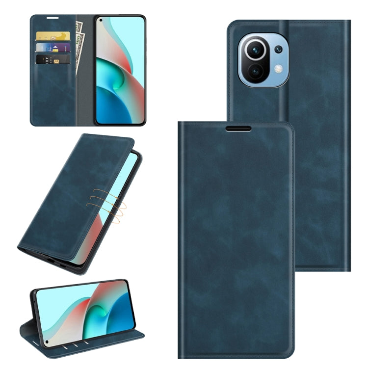 For Xiaomi Mi 11 Lite Retro-skin Business Magnetic Suction Leather Case with Holder & Card Slots & Wallet