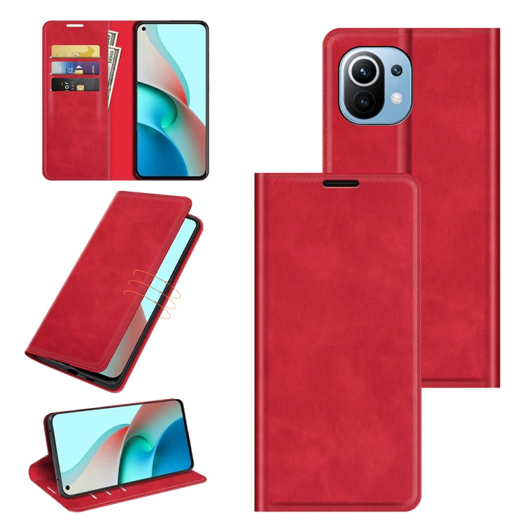 For Xiaomi Mi 11 Lite Retro-skin Business Magnetic Suction Leather Case with Holder & Card Slots & Wallet