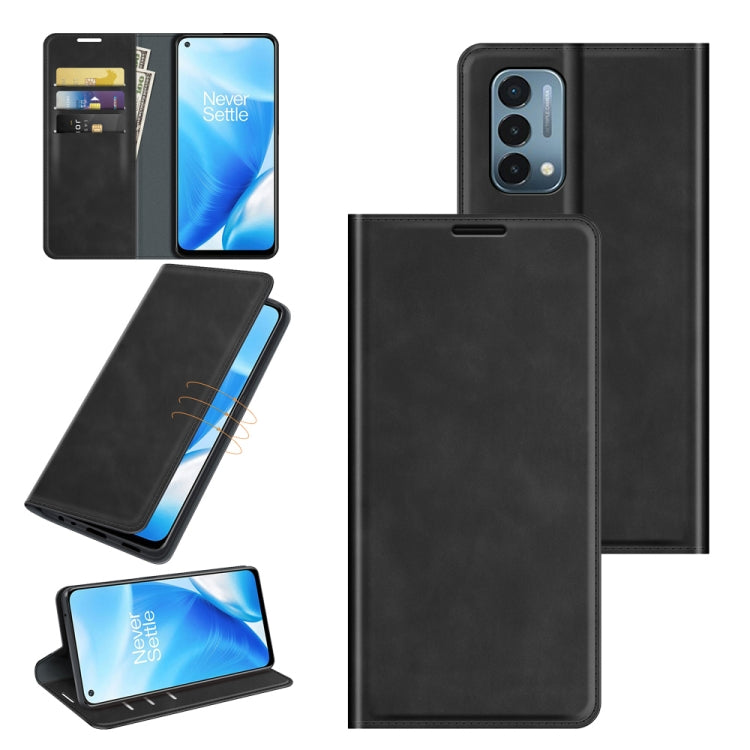 For OnePlus Nord N200 5G Retro-skin Business Magnetic Suction Leather Case with Holder & Card Slots & Wallet