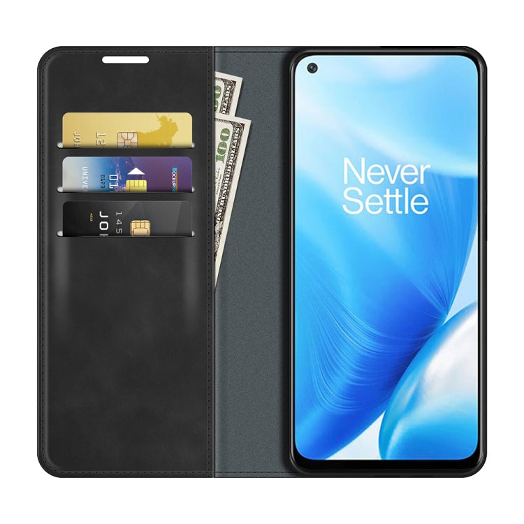 For OnePlus Nord N200 5G Retro-skin Business Magnetic Suction Leather Case with Holder & Card Slots & Wallet