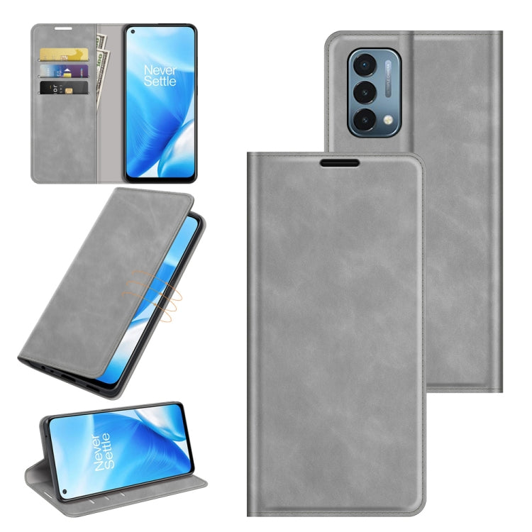For OnePlus Nord N200 5G Retro-skin Business Magnetic Suction Leather Case with Holder & Card Slots & Wallet