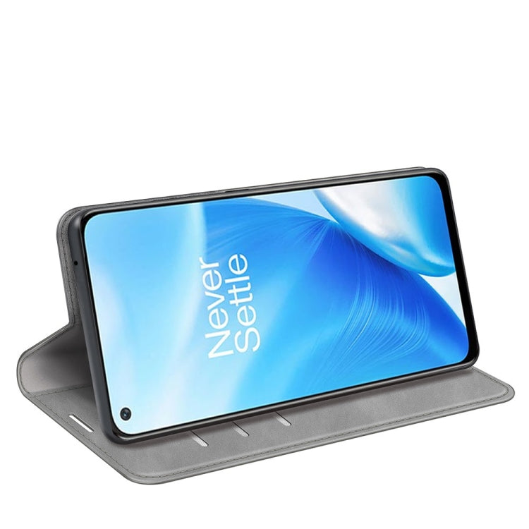 For OnePlus Nord N200 5G Retro-skin Business Magnetic Suction Leather Case with Holder & Card Slots & Wallet