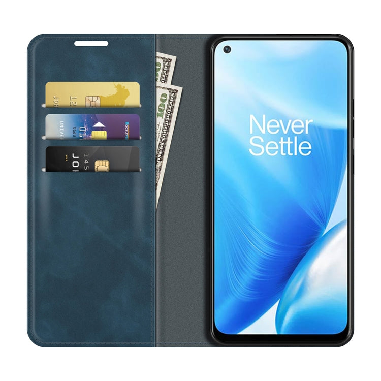 For OnePlus Nord N200 5G Retro-skin Business Magnetic Suction Leather Case with Holder & Card Slots & Wallet