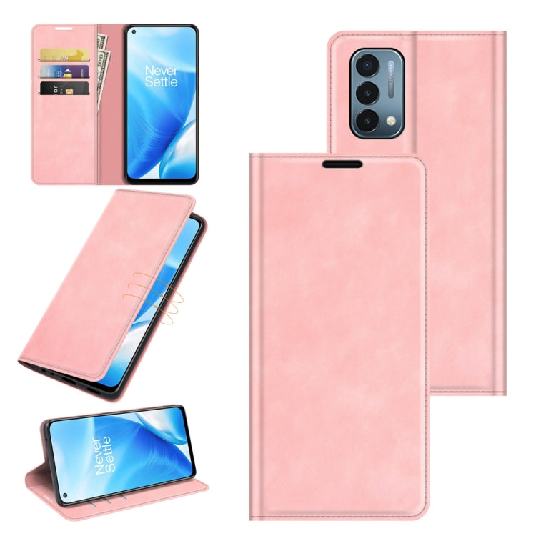 For OnePlus Nord N200 5G Retro-skin Business Magnetic Suction Leather Case with Holder & Card Slots & Wallet