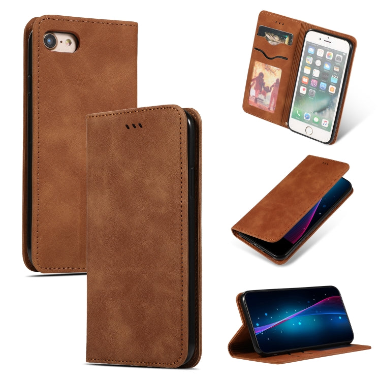 For iPhone SE 2022 / SE 2020 / 8 / 7 Retro Skin Feel Business Magnetic Horizontal Flip Leather Case