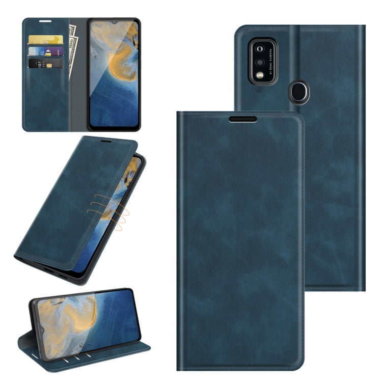 For ZTE Blade A51 Retro-skin Business Magnetic Suction Leather Case with Holder & Card Slots & Wallet