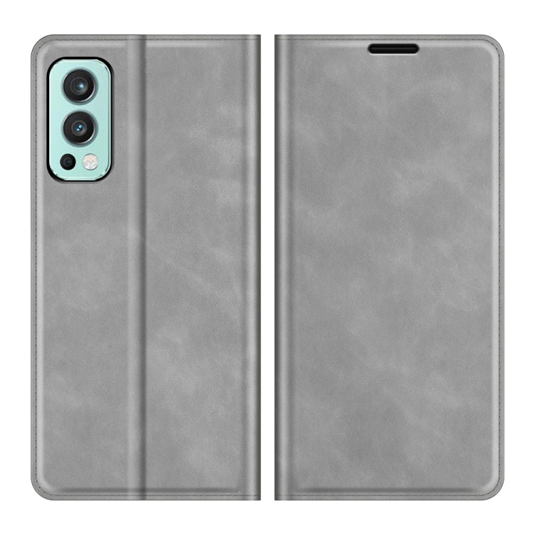 For OnePlus Nord 2 5G Retro-skin Business Magnetic Suction Leather Case with Holder & Card Slots & Wallet