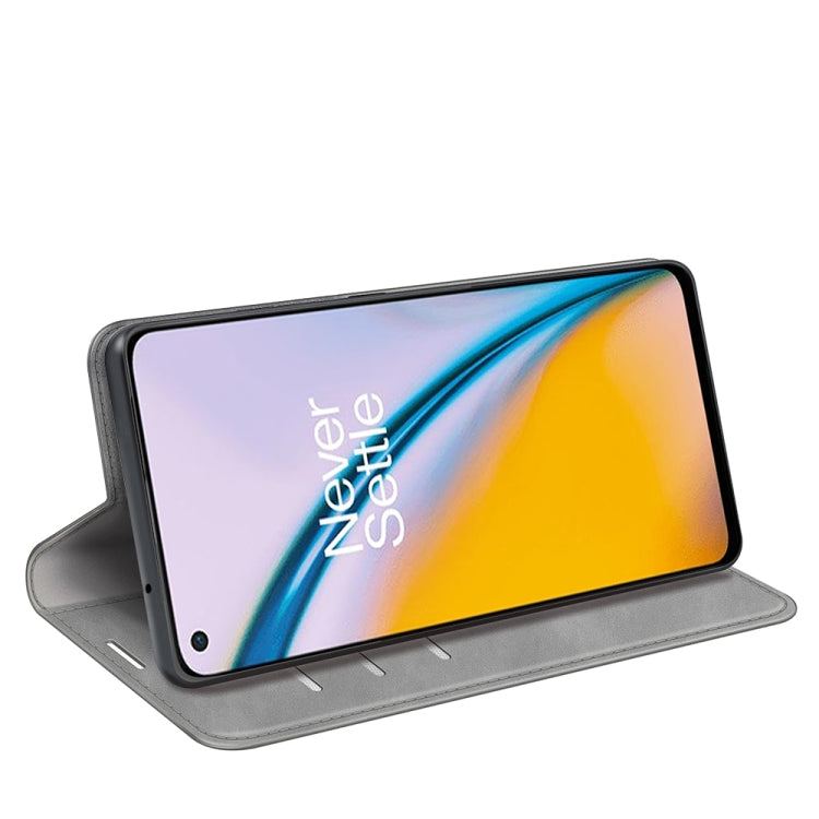 For OnePlus Nord 2 5G Retro-skin Business Magnetic Suction Leather Case with Holder & Card Slots & Wallet