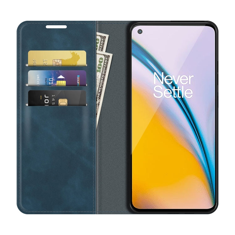 For OnePlus Nord 2 5G Retro-skin Business Magnetic Suction Leather Case with Holder & Card Slots & Wallet