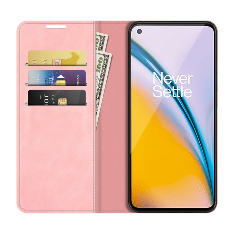 For OnePlus Nord 2 5G Retro-skin Business Magnetic Suction Leather Case with Holder & Card Slots & Wallet