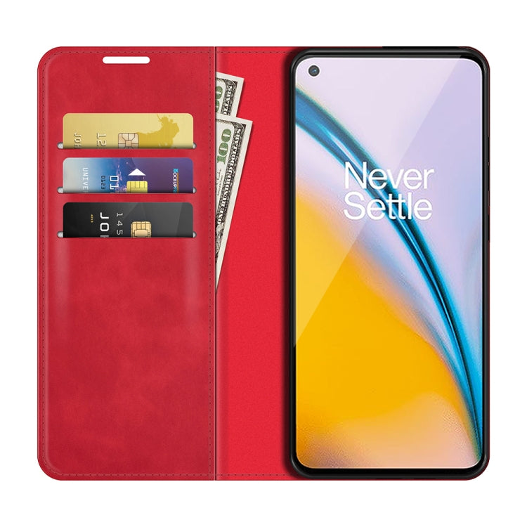 For OnePlus Nord 2 5G Retro-skin Business Magnetic Suction Leather Case with Holder & Card Slots & Wallet