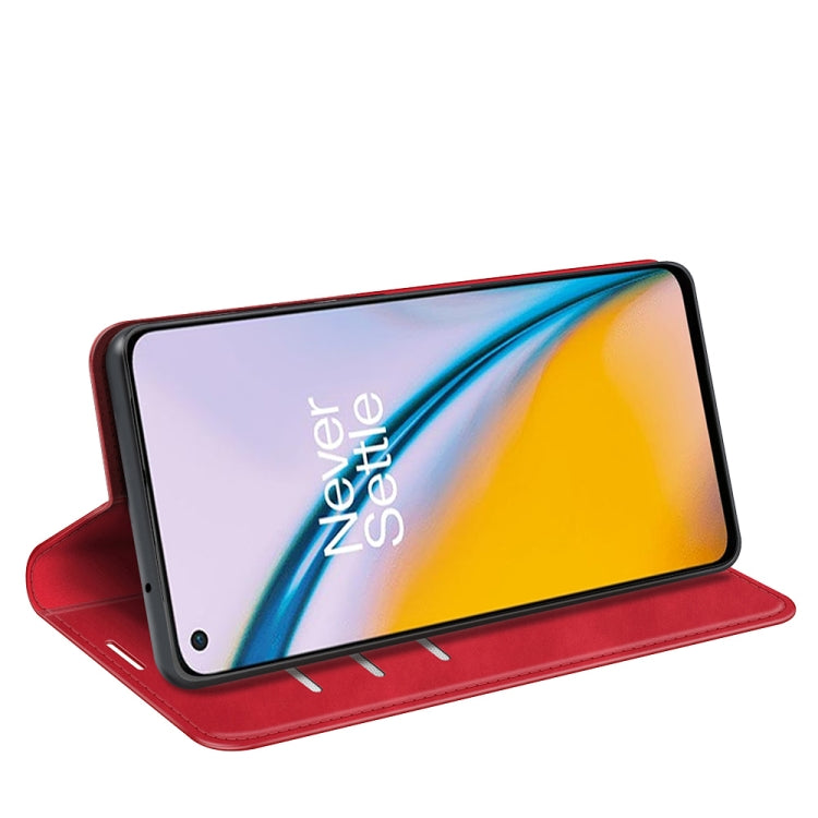 For OnePlus Nord 2 5G Retro-skin Business Magnetic Suction Leather Case with Holder & Card Slots & Wallet